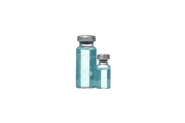 Foto bottiglie mediche in vetro png con liquido isolato su sfondo bianco