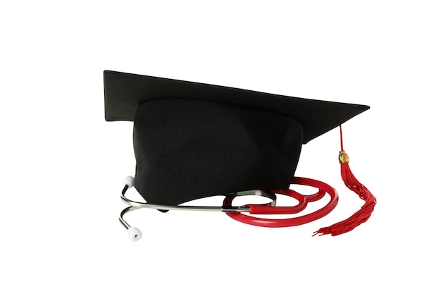 Foto cappello di laurea png con stetoscopio isolato su sfondo bianco