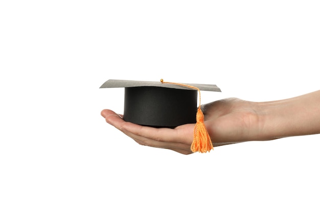 PNG graduation cap in hands isolated on white background