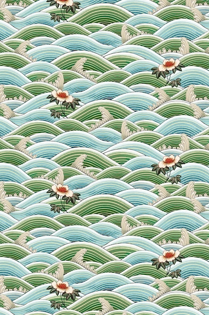 PNG グリーンウェーブ 中国美術のパターン背景