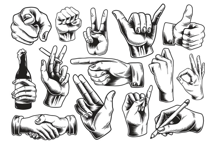 Photo png hand gesture illustration set transparent background