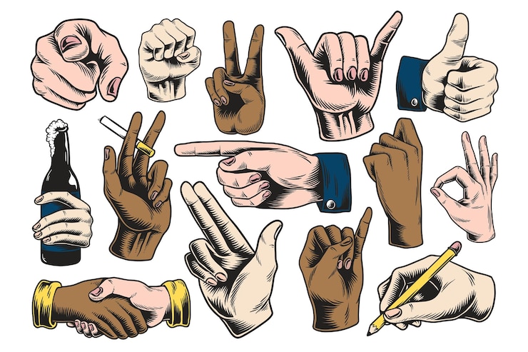 Photo png hand gesture illustration set transparent background