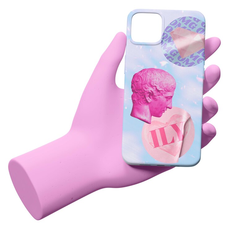 Photo png hand holding phone case sticker 3d rendering transparent background