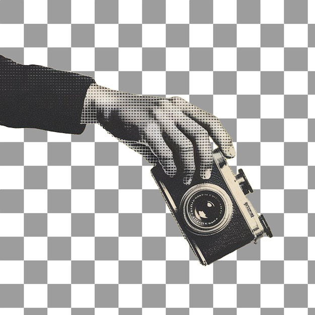 PNG An isolated black and white hand carry a camera illustration photography retro