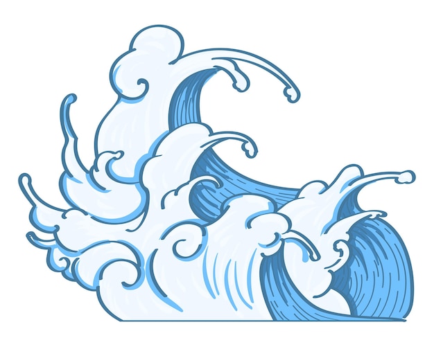 PNG 日本風の波 手描きのイラスト 透明な背景