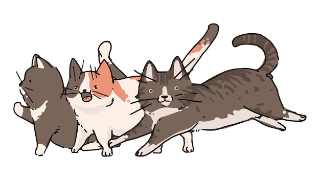 Png katten lopen doodle sticker doorzichtige achtergrond