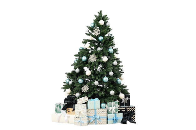 PNG kersttafel met kerstboom geïsoleerd op witte achtergrond