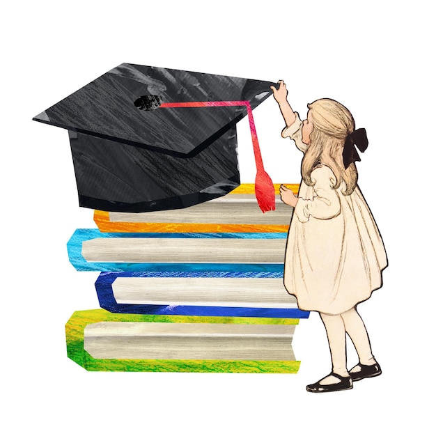 PNG Kinderen onderwijs vintage meisje illustratie doorzichtige achtergrond