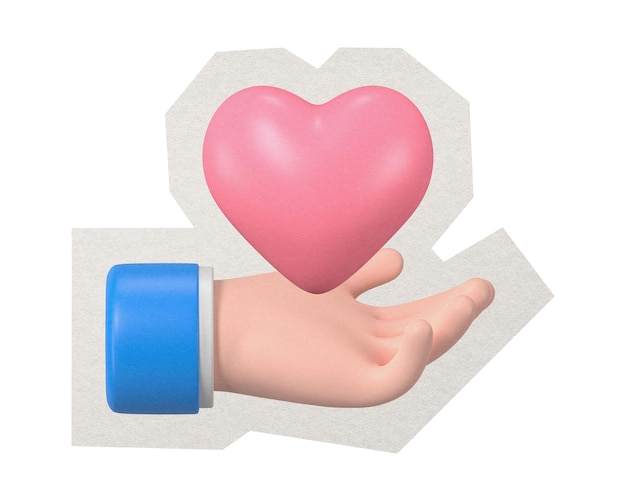 PNG liefdadigheid hand met hart sticker witte rand transparante achtergrond