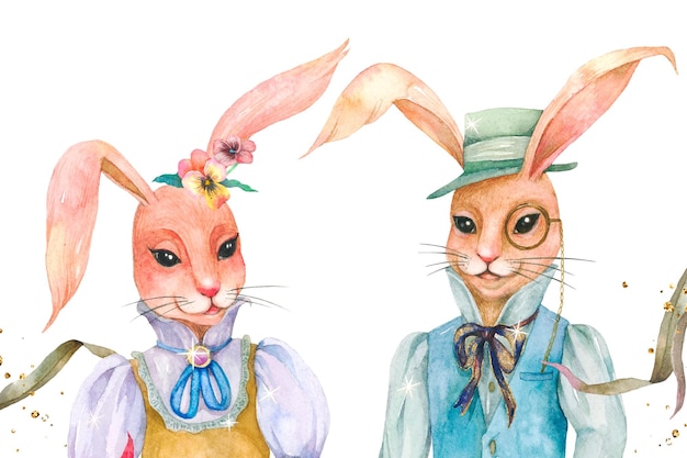 Png lovely Easter bunny design element looking at each other