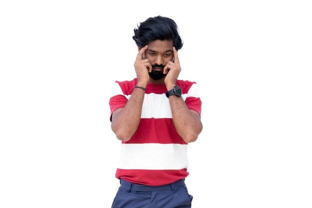 Png of a man holding a cell phone to his face in a red and white striped shirt