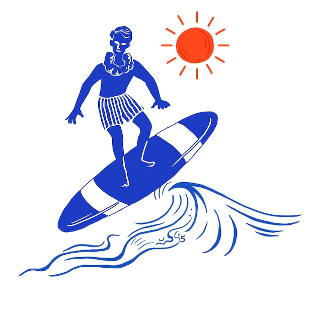 png man surfing retro illustration transparent background