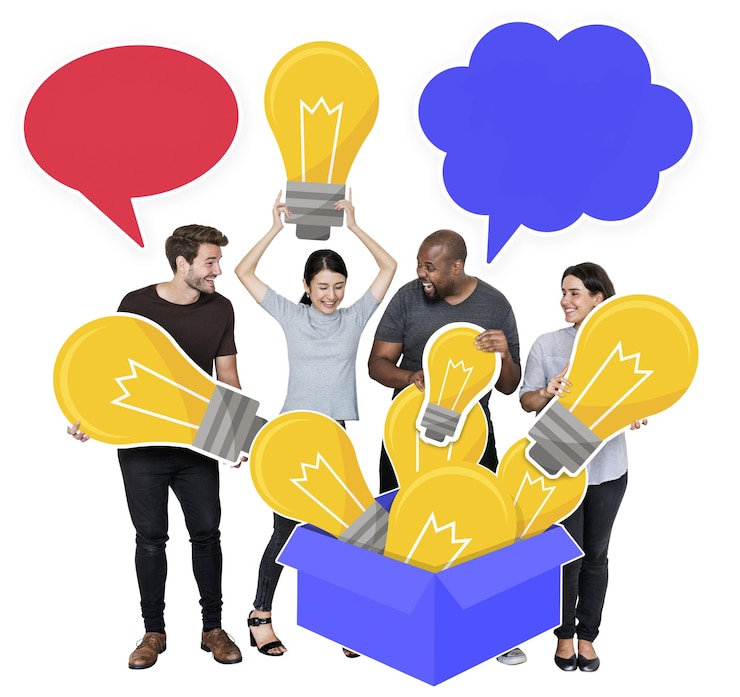Foto png mensen die groot denken met creatieve ideeën transparante achtergrond