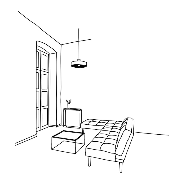 PNG moderne woonkamer doodle illustratie doorzichtige achtergrond
