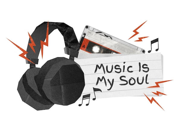png music quote headphones paper craft remix transparent background