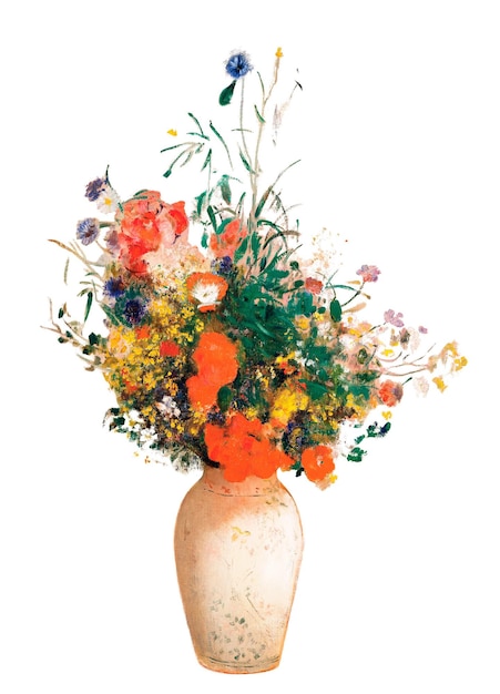 Png Odilon Redons Vase of Flowers スティッカー 透明な背景にヴィンテージの花のアートワークを rawpixelによってリマストしました