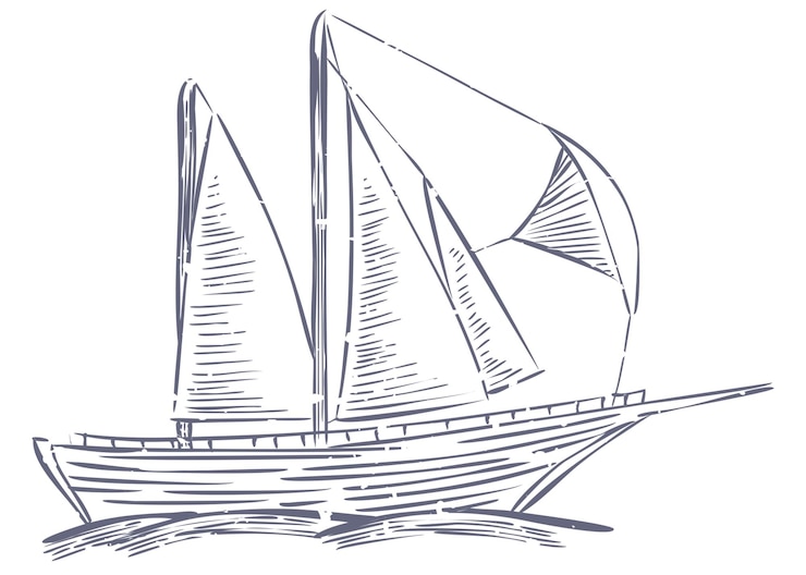 Photo png old sailboat linocut on transparent background