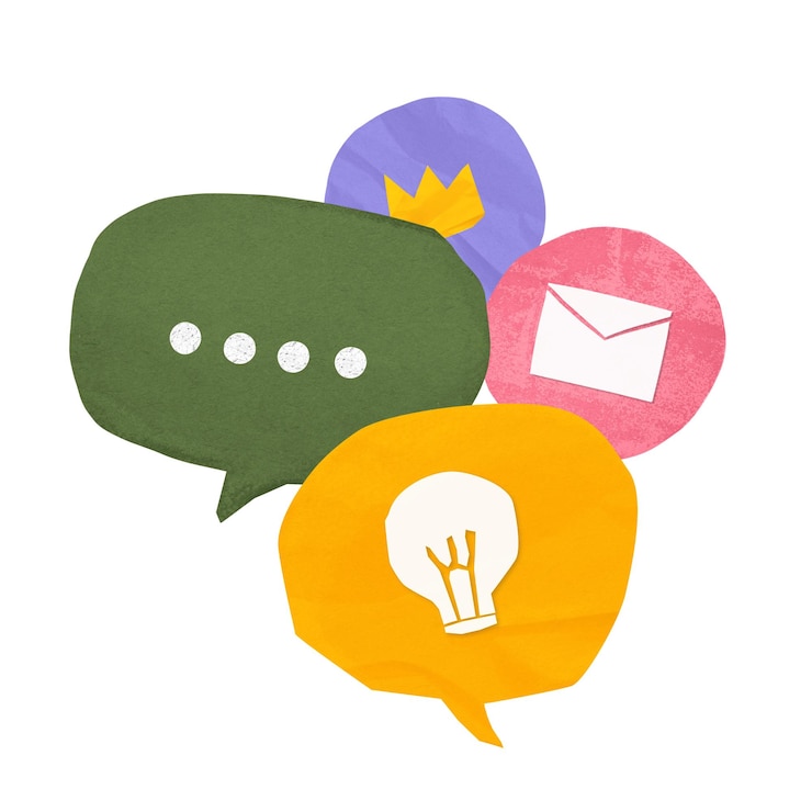 Foto png online communicatie iconen papier spraak bubble collage doorzichtige achtergrond