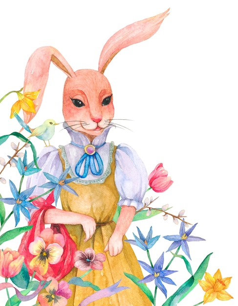 Png Paaskonijn ontwerpelement dat bloemen verzamelt in de tuin