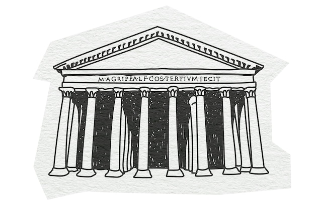 PNG Pantheon Romeinse tempel in Rome lijnkunst illustratie doorzichtige achtergrond