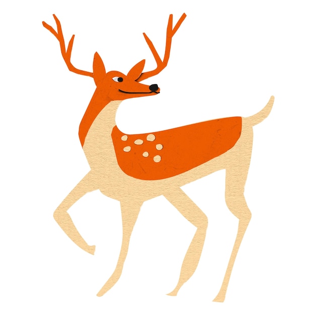 png paper craft deer animal collage element transparent background