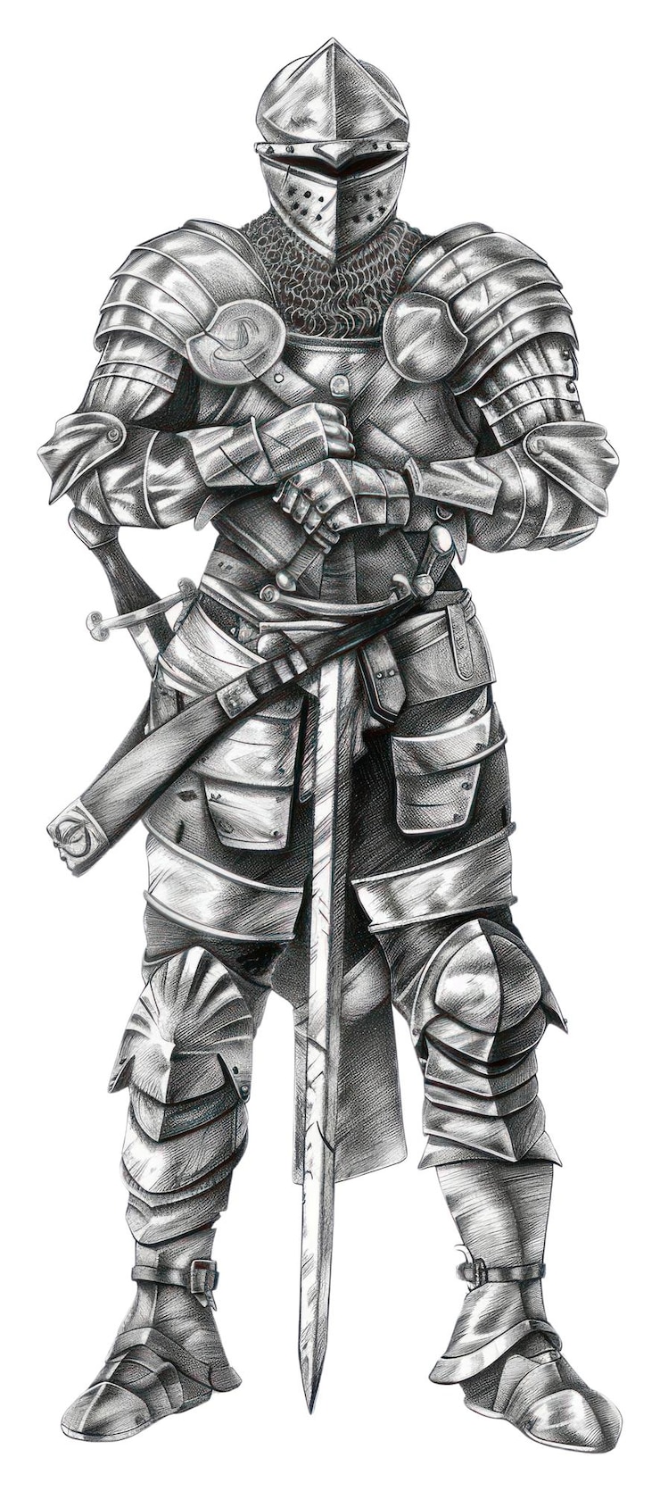 Foto png realistische potloodtekening 100 ce wapenrusting potlood schets textuur ridder volwassen witte achtergrond