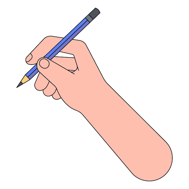 透明な背景で筆を握る右手のイラスト