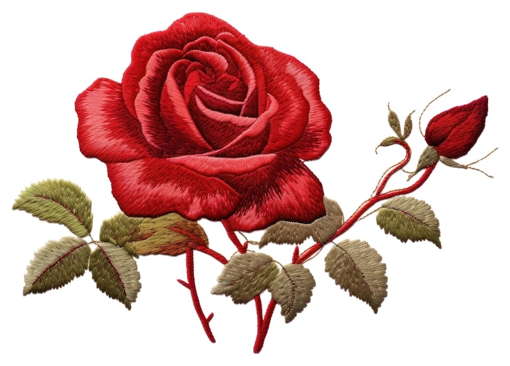 Photo png rose in embroidery style pattern textile flower
