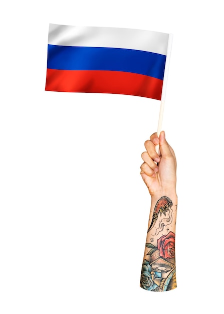 ロシアの国旗をタトゥーした手の国旗 透明な背景