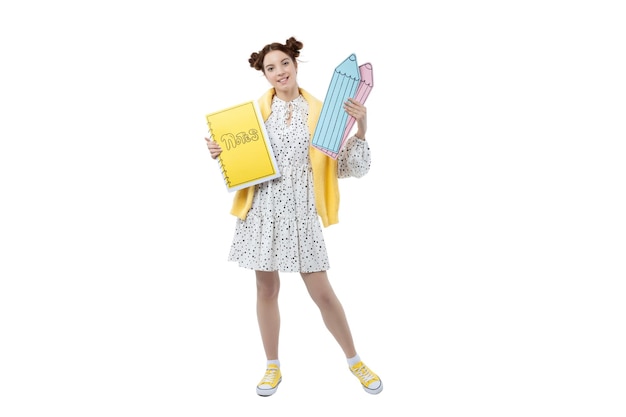 PNG school and study concept with cute girl isolated on white background