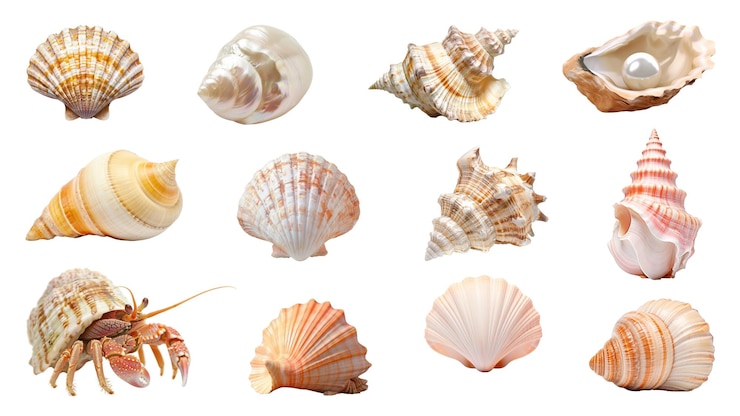 Photo png seashell element set transparent background
