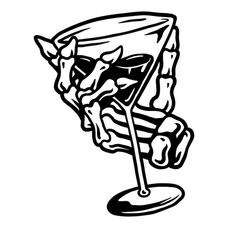 Foto png-skelet met een hand die een cocktailglaselement vasthoudt doorzichtige achtergrond