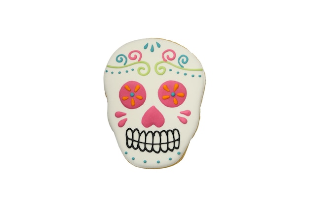 白い背景にメキシコ様式で描かれたPNGの頭蓋骨