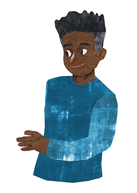 png smiling black man paper craft element transparent background