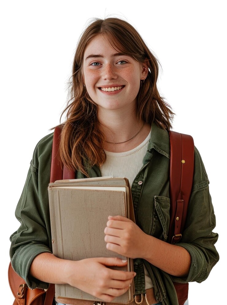 Photo png smiling student holding books