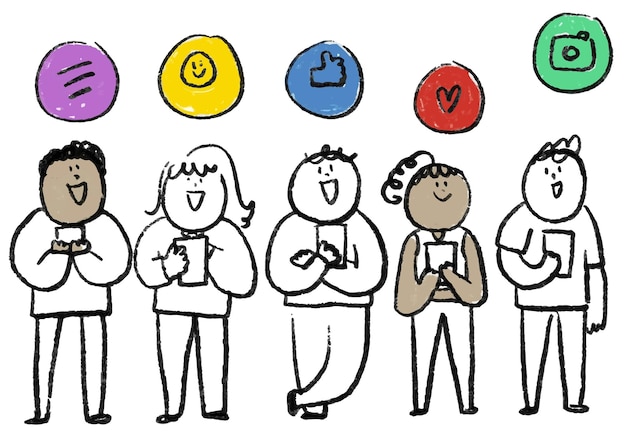PNG sociale media doodle online gebruikers concept