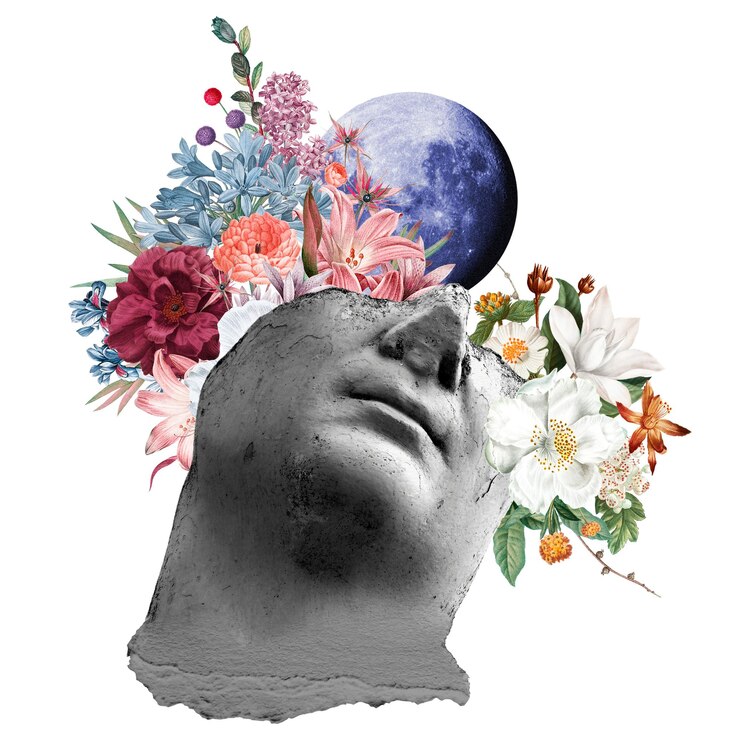 Photo png surreal statue head sticker flower collage art transparent background