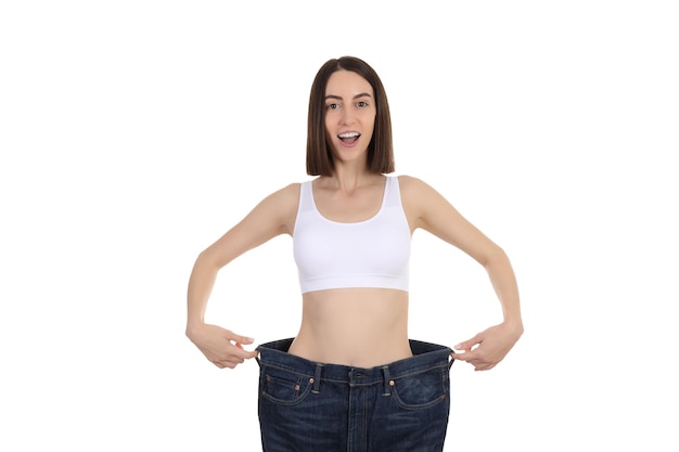 png thin girl wearing oversized pants isolated on white background