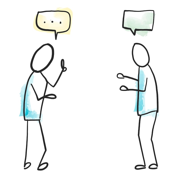 PNG twee personen praten gesprek doodle sticker in transparante achtergrond