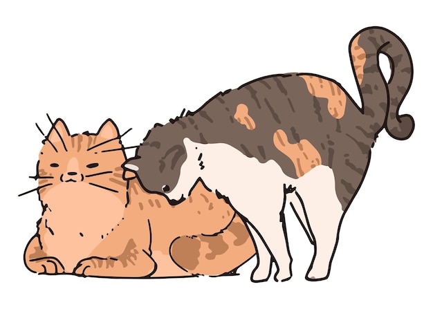 Png twee schattige katten doodle sticker doorzichtige achtergrond