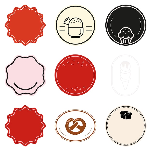 Png voedsel badge ontwerp element set met dessert icoon