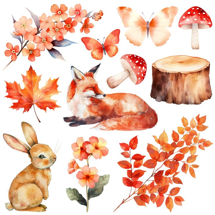 Photo png watercolor autumn element set transparent background