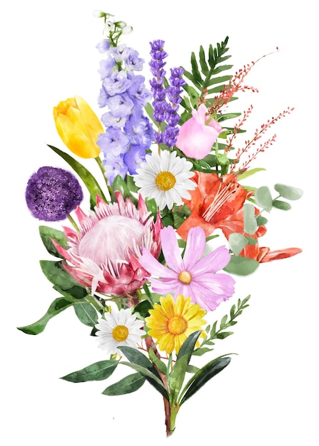 PNG 水彩花束 春季拼贴元素 透明背景