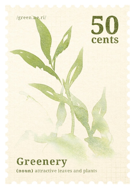 PNG watercolor plant postal stamp aesthetic collage element transparent background