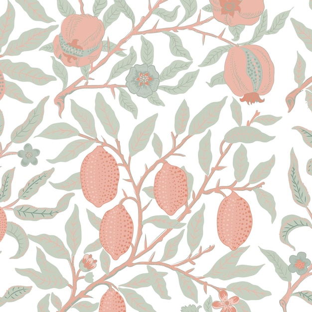 PNG William Morriss fruit patroon sticker vintage granaatappel ontwerp doorzichtige achtergrond