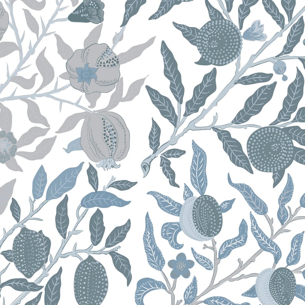 PNG William Morriss fruit patroon sticker vintage granaatappel ontwerp doorzichtige achtergrond