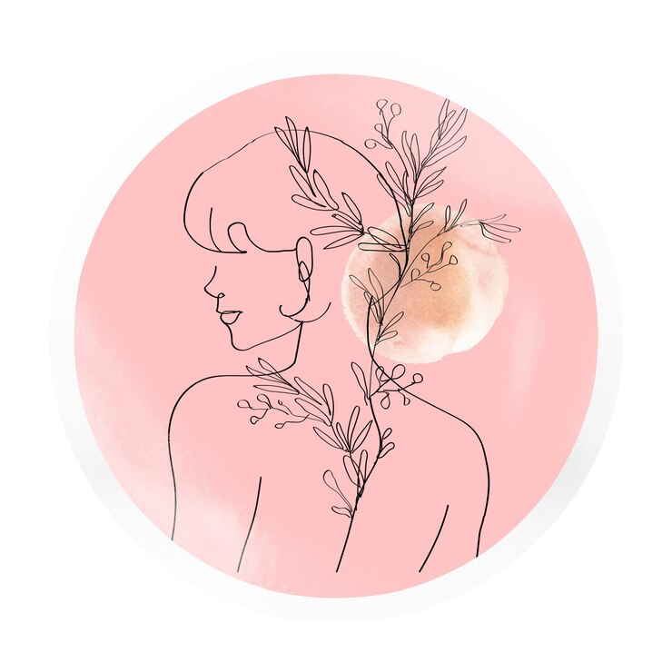 Photo png woman line art portrait badge sticker on transparent background