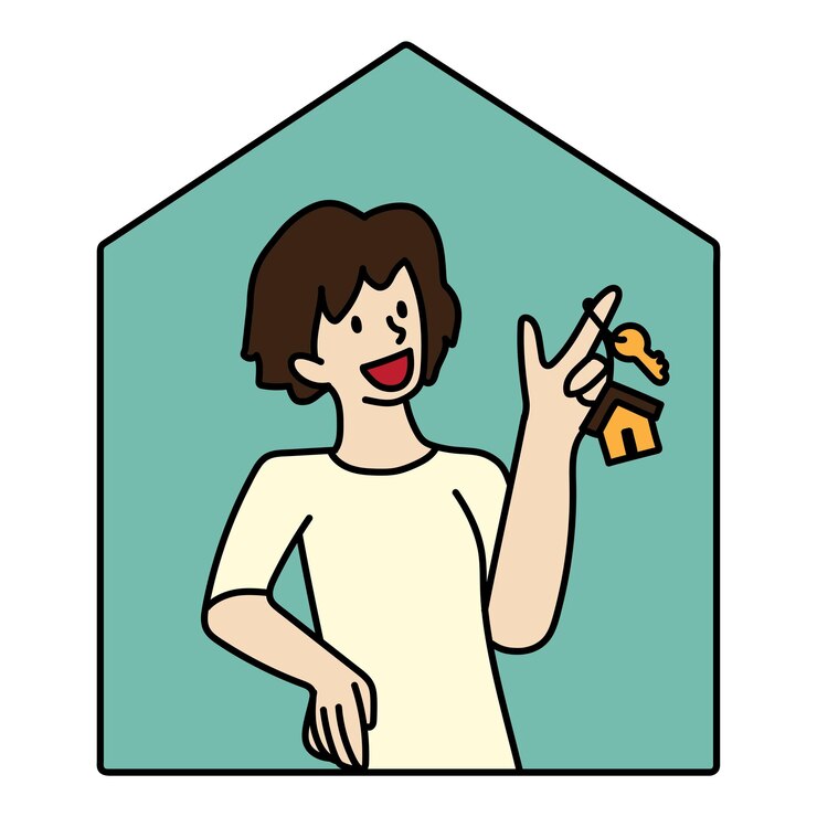 Photo 透明な背景に新しい家の鍵を描いたpngの女性