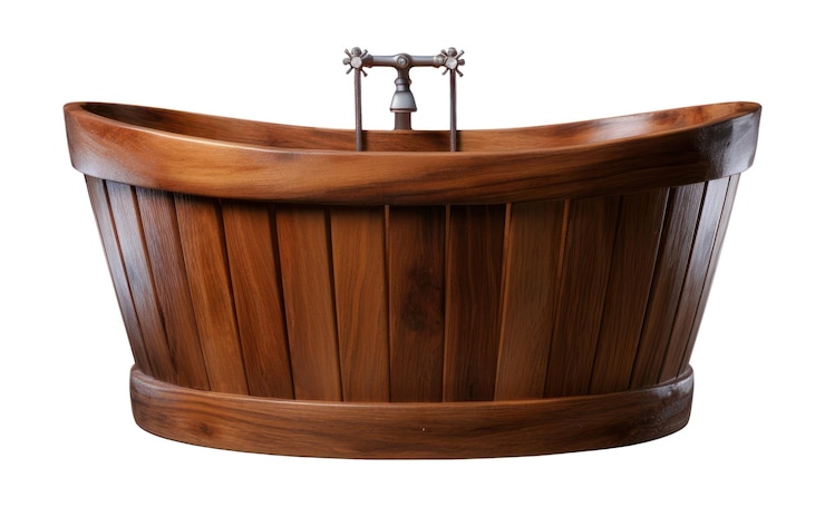 Photo png wooden bathtub jacuzzi white background bathroom
