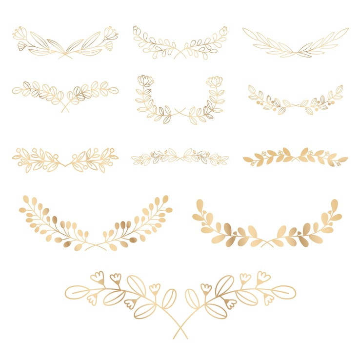 Photo png wreath watercolor floral ornament gold luxury style set